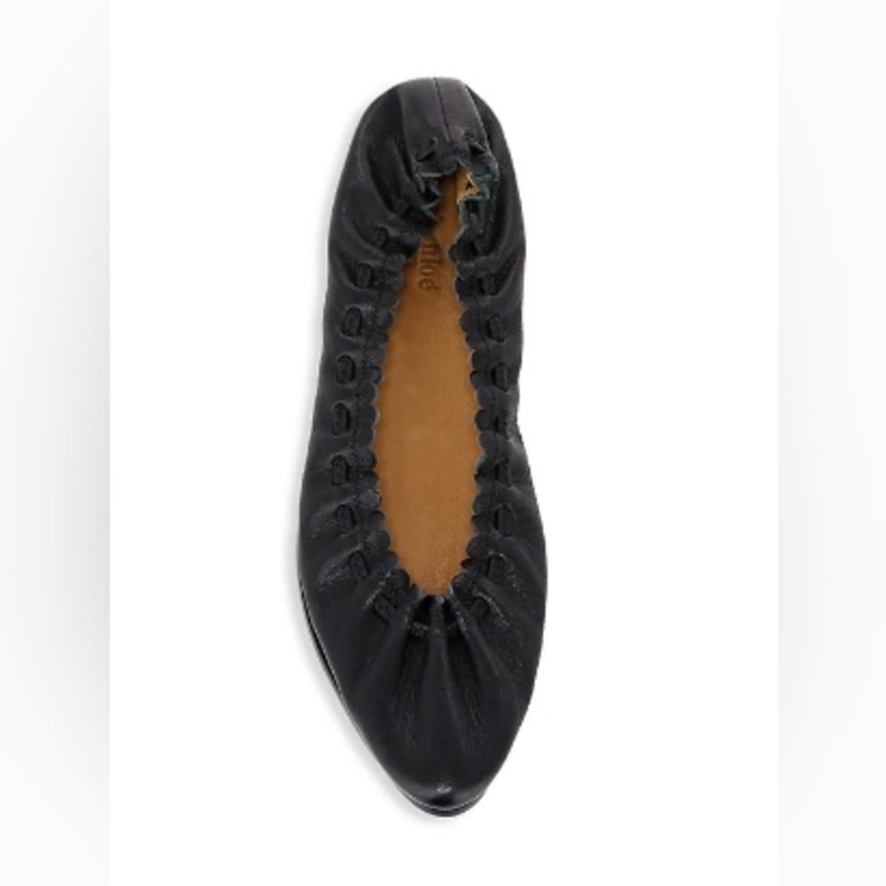 See by Chloé Women's Black Leather Ruched Ballet Flat - Picture 3 of 7